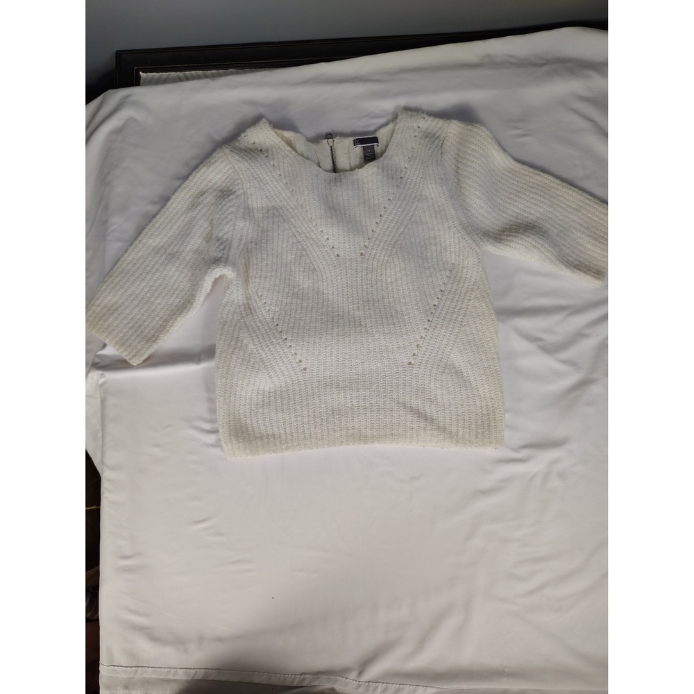 Chelsea28 Womens Ivory Wool Blend Ribbed Knit Sweater Exposed Back Zip XS